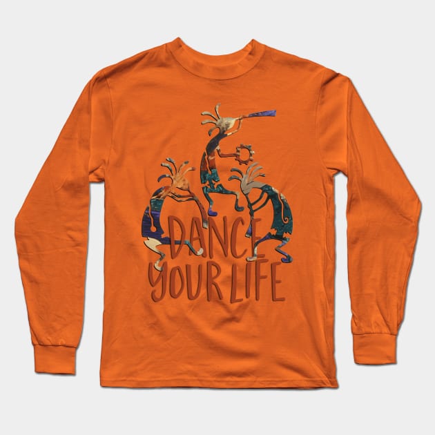 Kokopelli Musican Trio Dance Your Life Long Sleeve T-Shirt by EDDArt